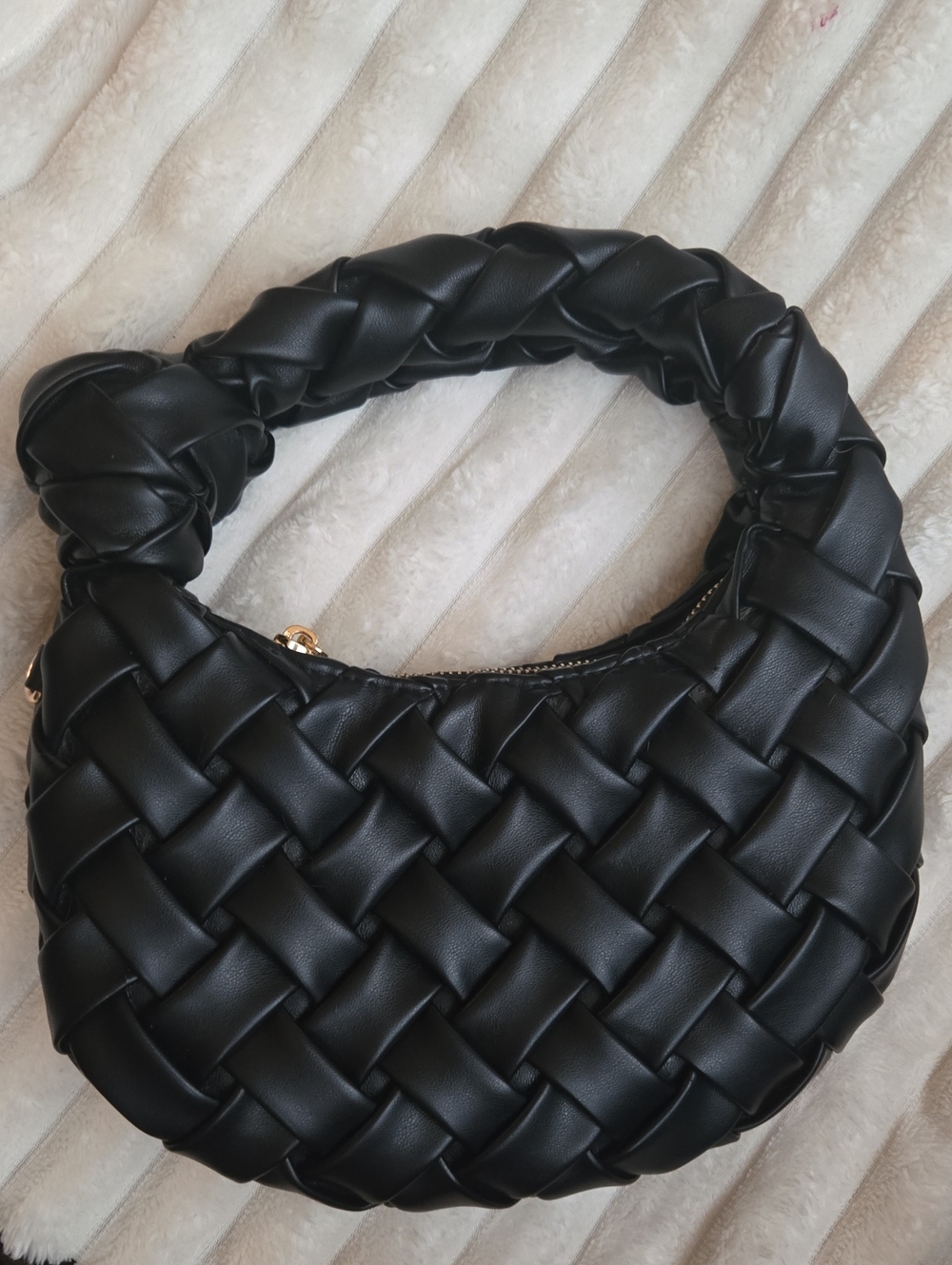 Woven Hobo Clutch Soft Leather little  Black Bag
